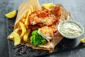 Fish, Chips and mushy peas